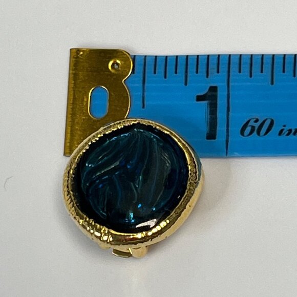 Vintage Gold-Tone Clip-On Earrings With Blue Swirl Design - Picture 3 of 4